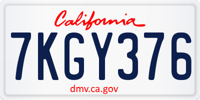 CA license plate 7KGY376