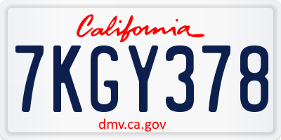 CA license plate 7KGY378