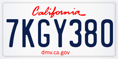 CA license plate 7KGY380
