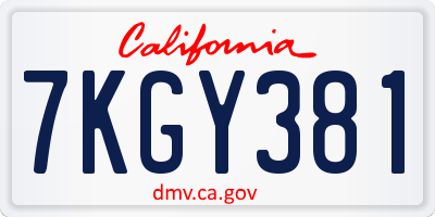 CA license plate 7KGY381