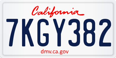 CA license plate 7KGY382