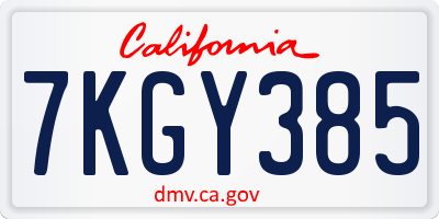 CA license plate 7KGY385