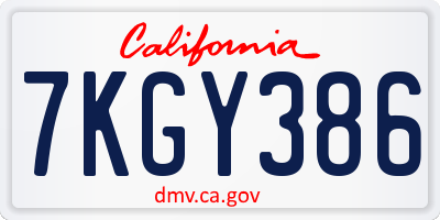 CA license plate 7KGY386