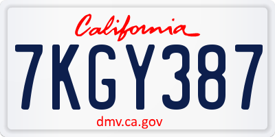 CA license plate 7KGY387