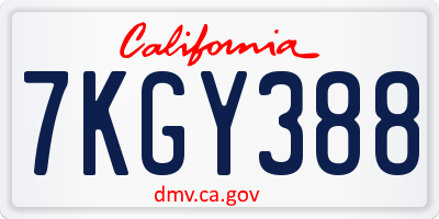 CA license plate 7KGY388