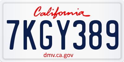 CA license plate 7KGY389