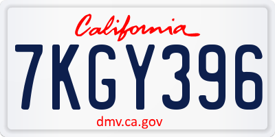 CA license plate 7KGY396
