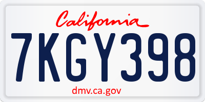 CA license plate 7KGY398