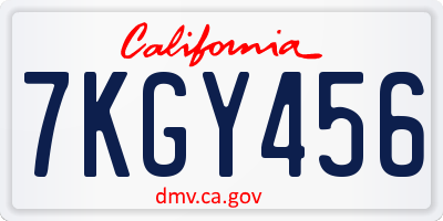 CA license plate 7KGY456