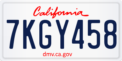 CA license plate 7KGY458