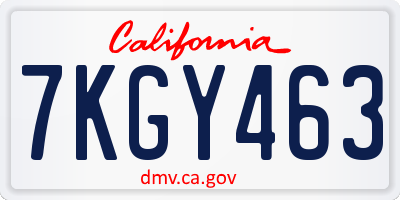CA license plate 7KGY463