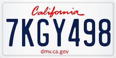 CA license plate 7KGY498