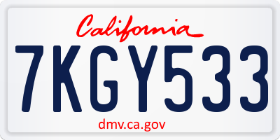 CA license plate 7KGY533