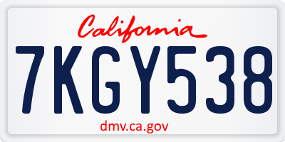 CA license plate 7KGY538