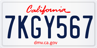 CA license plate 7KGY567