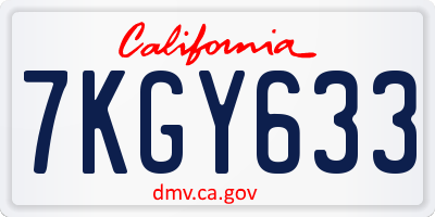 CA license plate 7KGY633