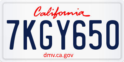 CA license plate 7KGY650