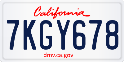 CA license plate 7KGY678