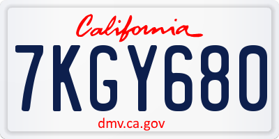 CA license plate 7KGY680