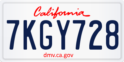 CA license plate 7KGY728