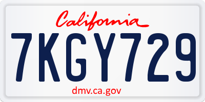 CA license plate 7KGY729