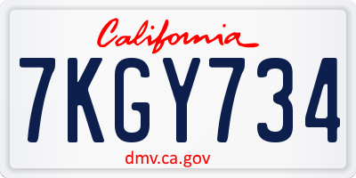 CA license plate 7KGY734
