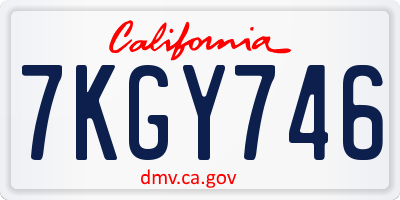 CA license plate 7KGY746