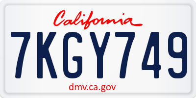 CA license plate 7KGY749
