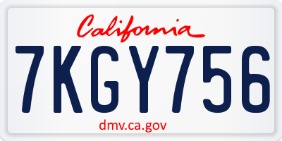CA license plate 7KGY756