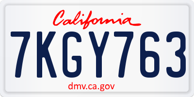 CA license plate 7KGY763