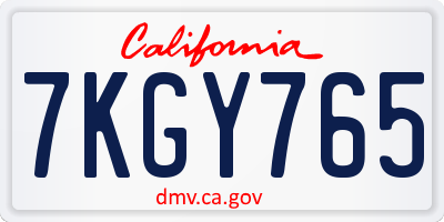 CA license plate 7KGY765