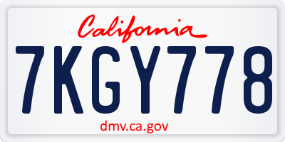 CA license plate 7KGY778