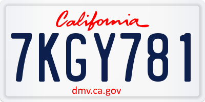 CA license plate 7KGY781