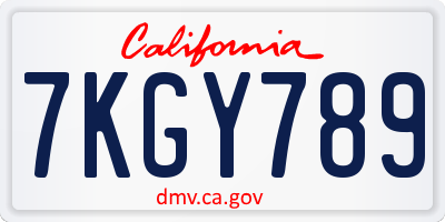 CA license plate 7KGY789