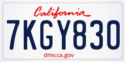 CA license plate 7KGY830