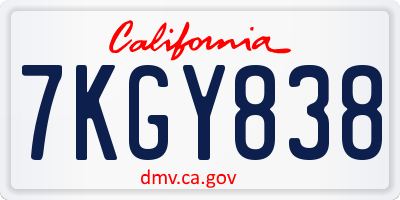 CA license plate 7KGY838