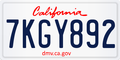 CA license plate 7KGY892