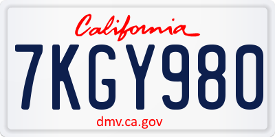 CA license plate 7KGY980