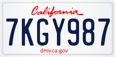 CA license plate 7KGY987