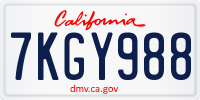 CA license plate 7KGY988