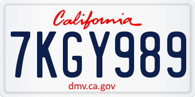 CA license plate 7KGY989