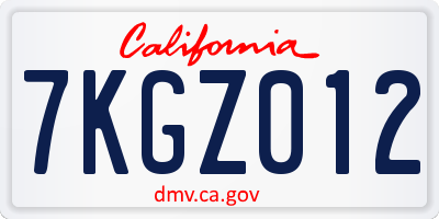 CA license plate 7KGZ012