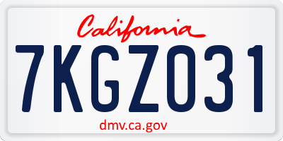 CA license plate 7KGZ031
