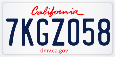 CA license plate 7KGZ058