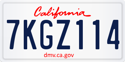 CA license plate 7KGZ114