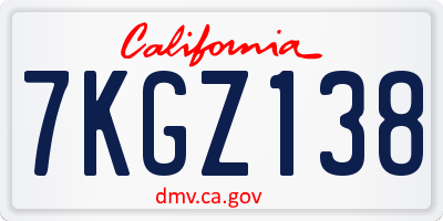CA license plate 7KGZ138