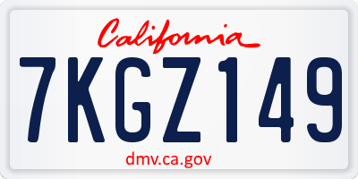 CA license plate 7KGZ149