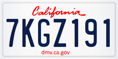 CA license plate 7KGZ191