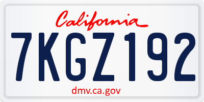 CA license plate 7KGZ192