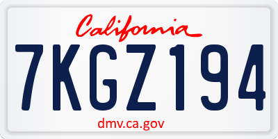 CA license plate 7KGZ194